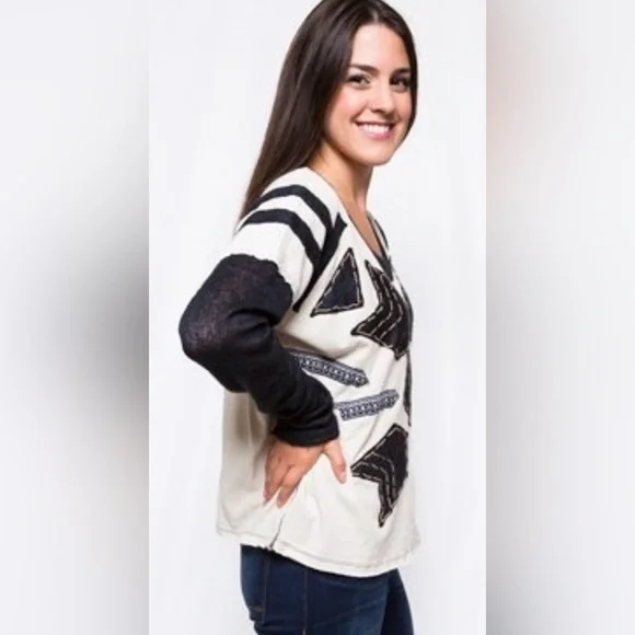 Free People Nordic Compass Top Arrow Knit Long Sleeve Oversized Tee Boho Size XS - Picture 3 of 13